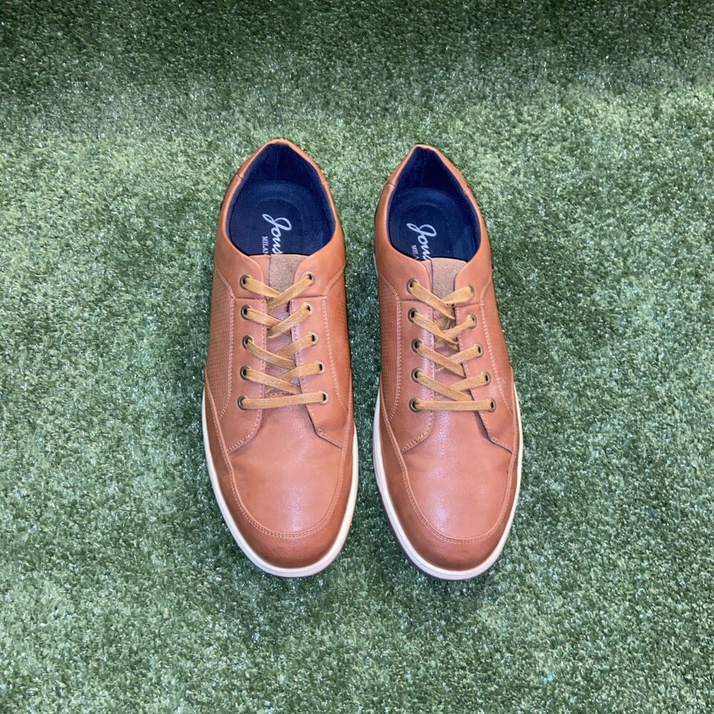 Jousen Milan Men’s 14 Brown Leather Lace-Up Shoes Sneakers Round Toe